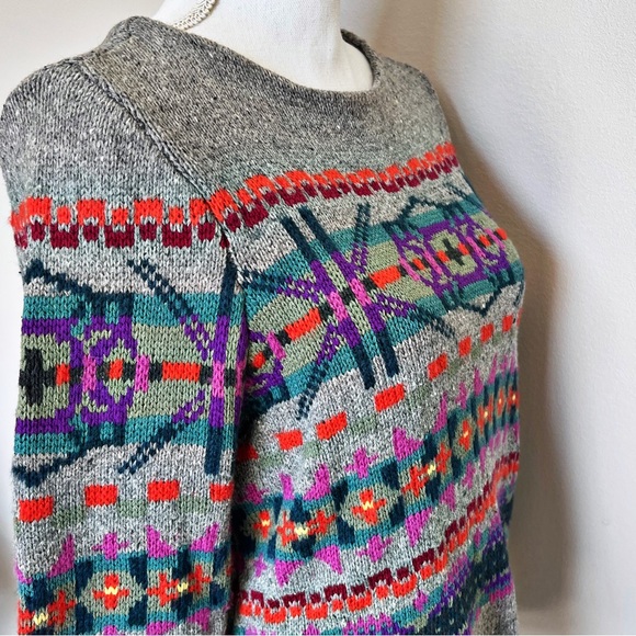 CHAPS Denim | Multi-Color Fair Isle Nordic Ski Sweater | Size Petite L - Picture 5 of 10